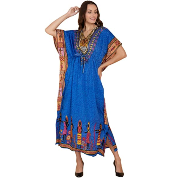 Shah Crafts Women Kaftan Dress Tunic Long Maxi Plus Size Polyester Print Caftan Gown Beach Party Casual Kimono Nightdress