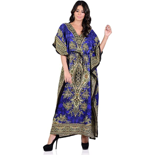 Shah Crafts Women Kaftan Dress Tunic Long Maxi Plus Size Polyester Print Caftan Gown Beach Party Casual Kimono Nightdress