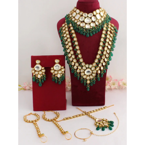 Shahcrafts Green kundan bridal jewellery, heavy Indian bridal kundan designer jewellery