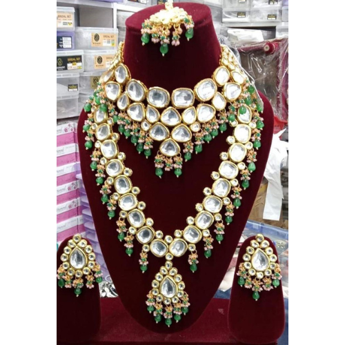 Shahcrafts Green kundan bridal jewellery, Partywear Kundan Beads & Pearl Semi Bridal Choker Necklace Green