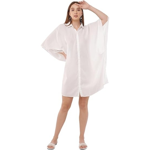Art Of Creation Women's Swimsuit Cover Up 3/4 Sleeve Beachwear Bikini Coverups Button Down Oversized Cover Up Shirt Fits S-3XL