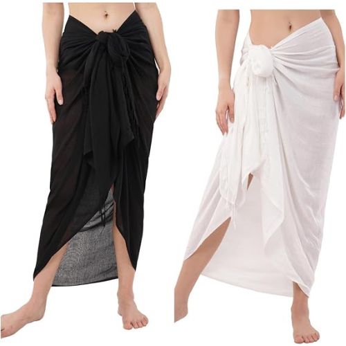 Set of 2 pieces Sarong Wraps For Women Beach Cover Up Skirt Swimsuit Wrap Coverups Combo Black And White