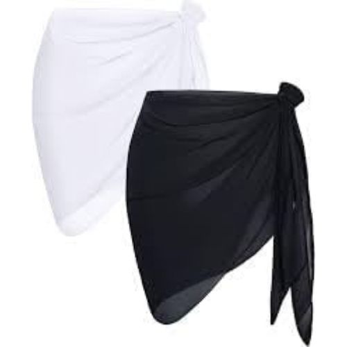 Set of 2 pieces Sarong Wraps For Women Beach Cover Up Skirt Swimsuit Wrap Coverups Combo Black And White